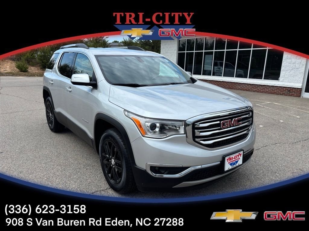 2019 GMC Acadia SLT in Quicksilver Metallic — front three-quarter view