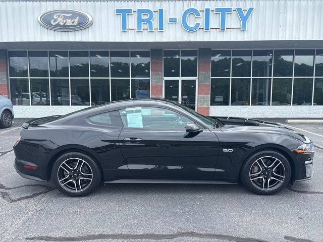 2018 Ford Mustang GT in Shadow Black — front three-quarter view